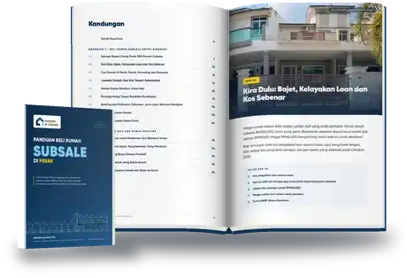 Contoh isi eBook: halaman Kandungan dan Bab 2, bersama kulit buku Panduan Beli Rumah Subsale di Perak Edisi 2026