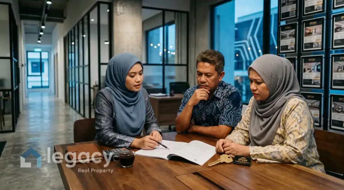 Seorang ejen hartanah sedang berbincang tentang risiko serah kunci rumah awal dengan pemilik rumah.